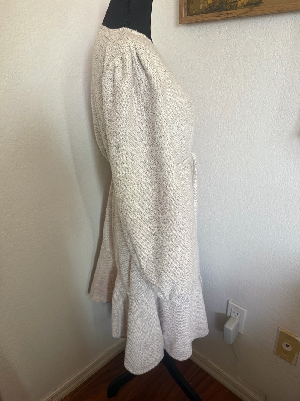 Anthropologie Diana Knit Textured Cream Wrap Dress with Tie Waist - Size M - Picture 4 of 11